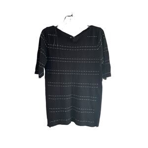 Hannah Womens Sweater Black White Trim Short Sleeve Knit Top XL